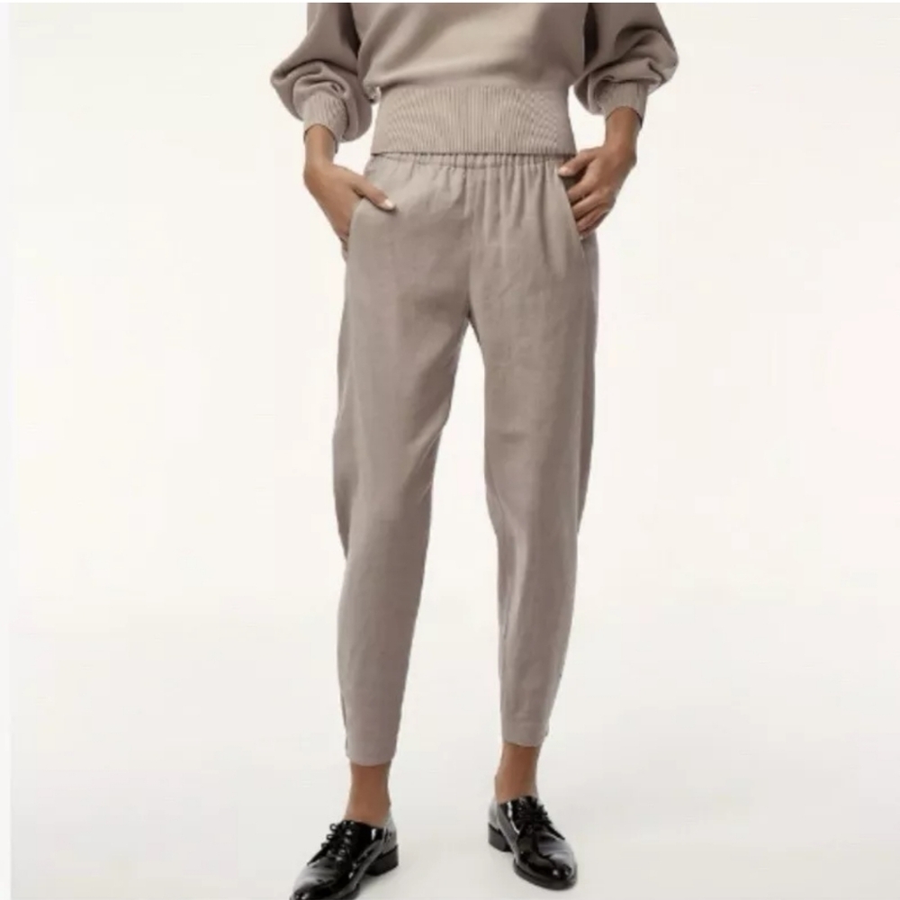Aritzia Babaton Linen Blend Dexter Jogger Pants Size Medium Pull On Beige